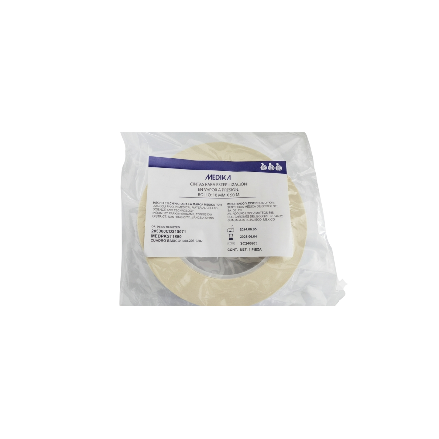 CINTA TESTIGO PARA ESTERILIZACION CON VAPOR A PRESION 18MM X 50 M MEDIKA 1 PIEZA