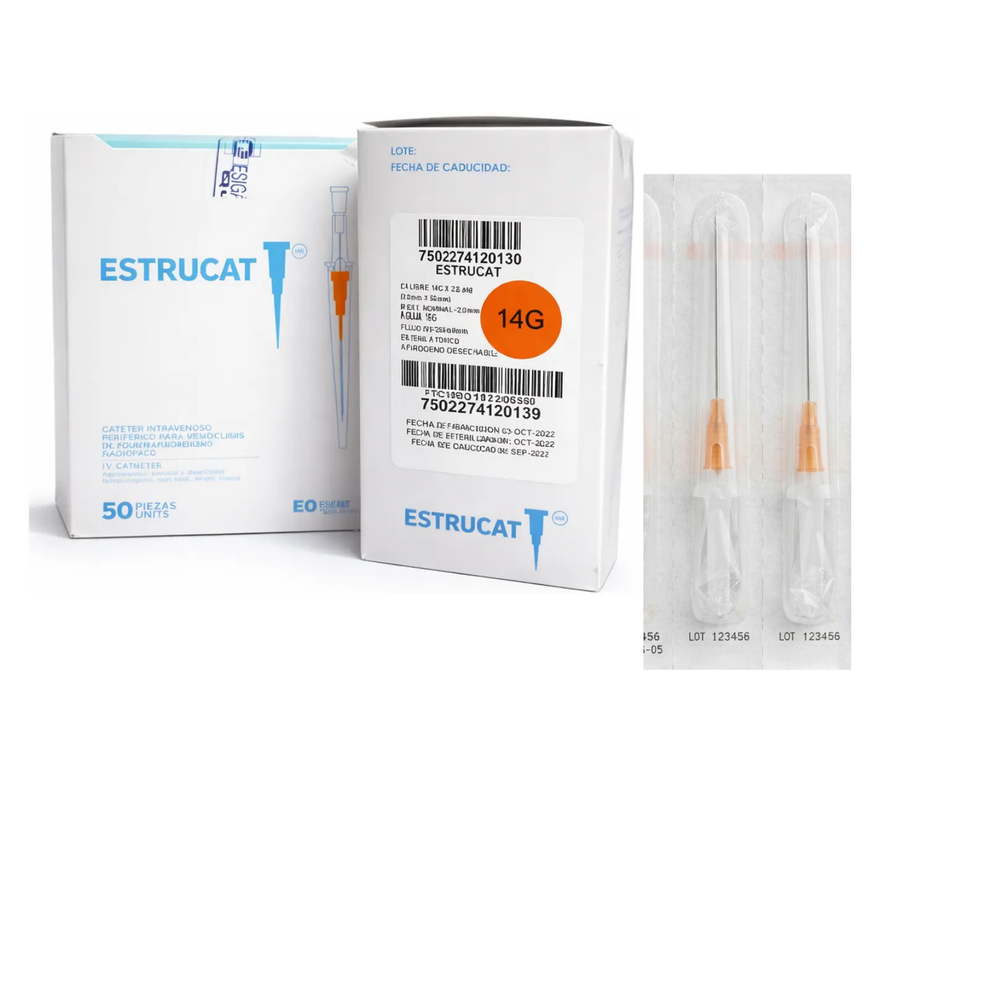 ESTRUCAT CATÉTER INTRAVENOSO PERIFÉRICO 14G X 50 MM CAJA CON 50 PIEZAS
