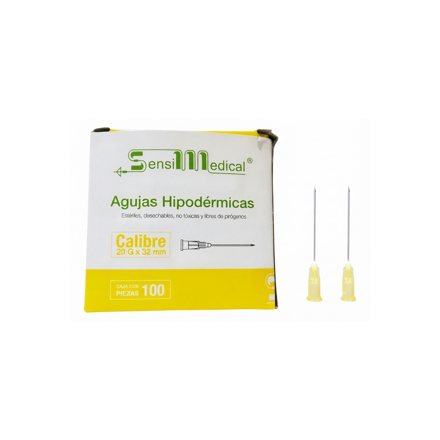 AGUJAS HIPODERMICAS 20GX32MM COLOR AMARILLO CAJA CON 100 PIEZAS