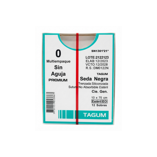HILO SEDA NEGRA CALIBRE 0 SIN AGUJA MARCA TAGUM CAJA CON 12 SOBRES