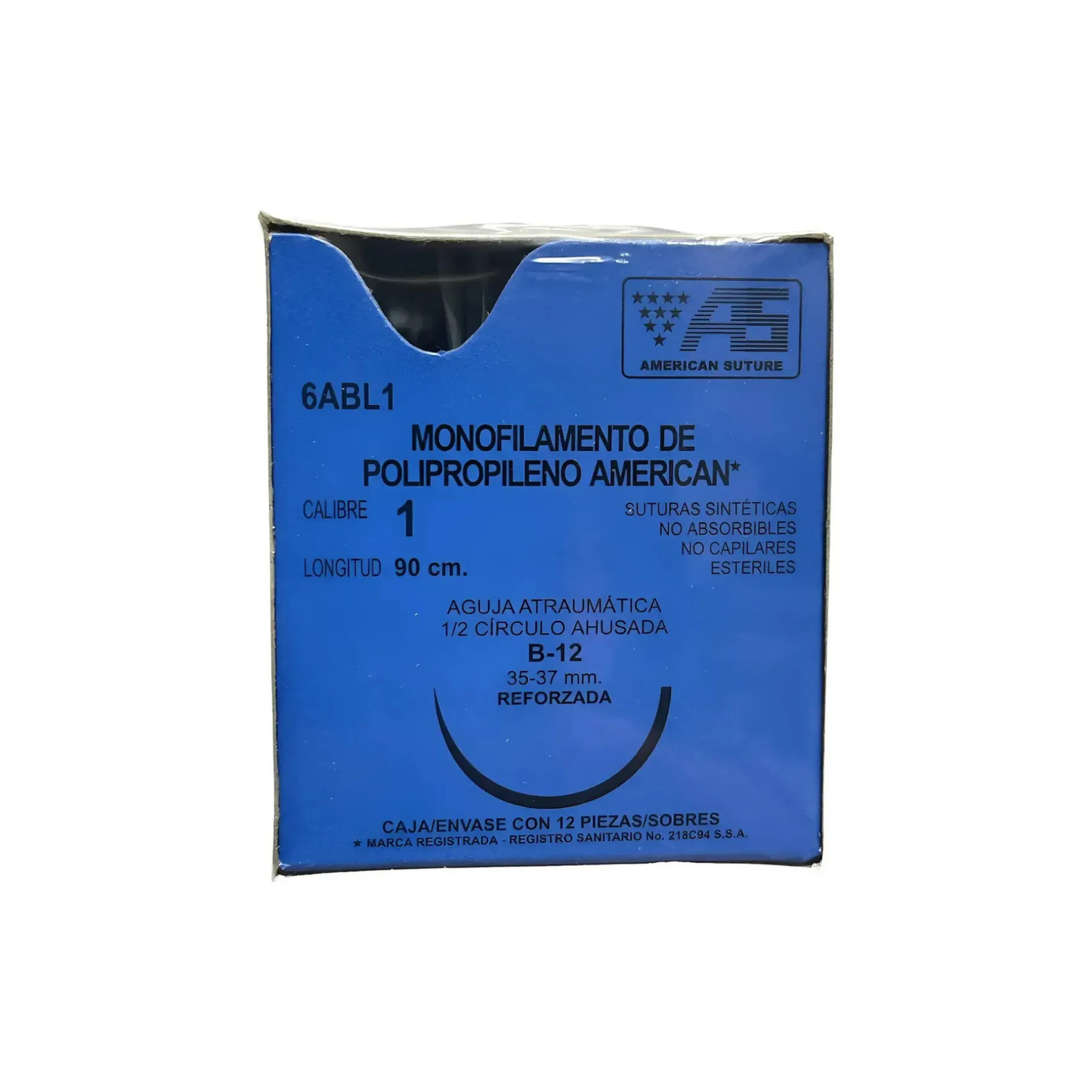 HILO POLIPROPILENO AMERICAN CALIBRE 1, AGUJA 1/2 CIRULO AHUSADA 35-37MM,HEBRA 90 CM CAJA CON 12 PIEZAS