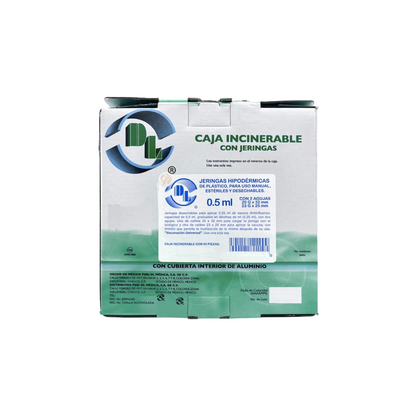 JERINGA DESECHABLE PARA APLICAR 0.5 ML DE VACUNA ANTI-INFLUENZA CAJA INCINERABLE CON 50 PIEZAS 060.550.2707.