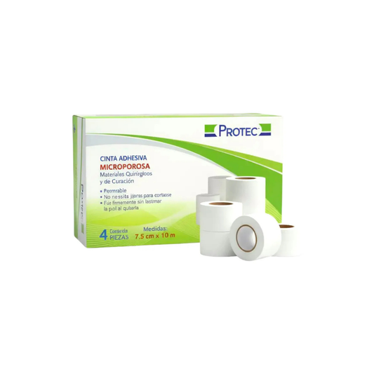 CINTA ADHESIVA MICROPOROSA MICROPORE 7.5CM X 10M PROTEC CAJA CON 4 ROLLOS