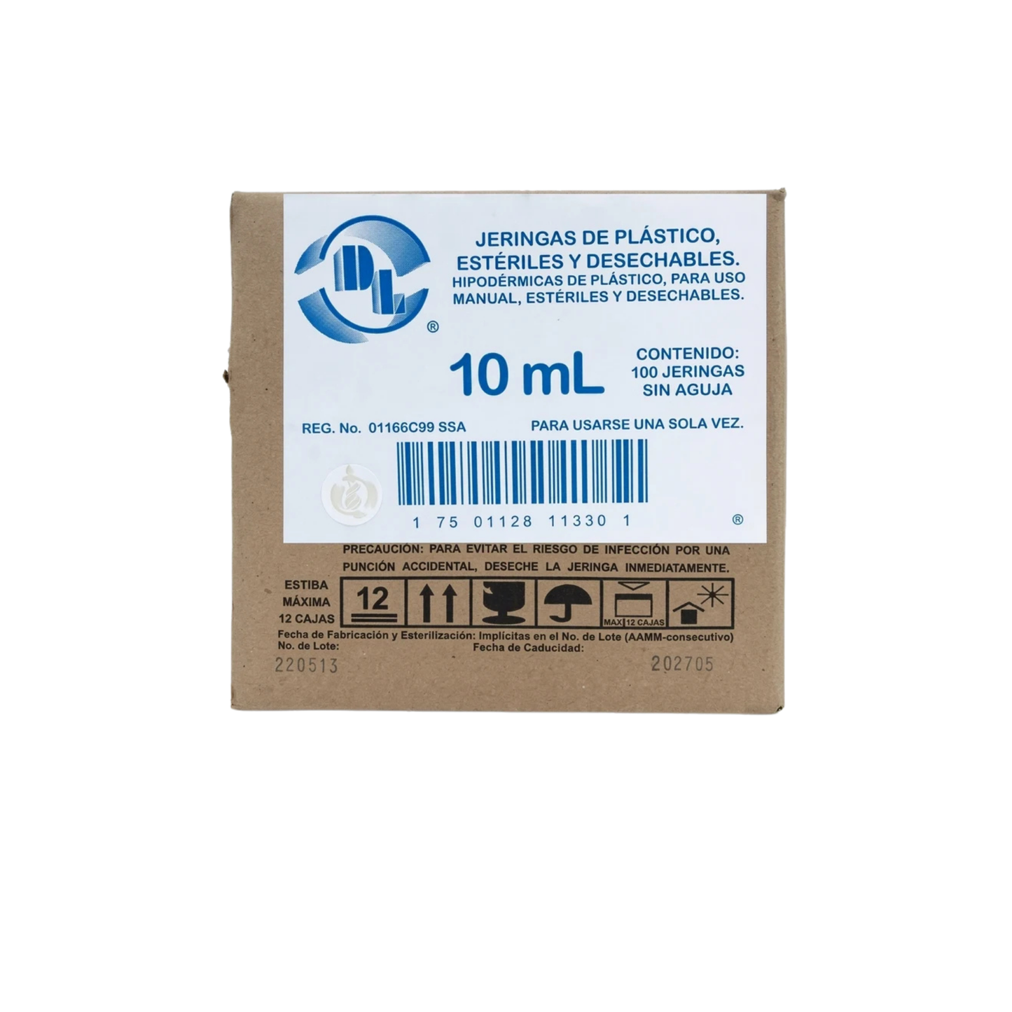 JERINGA DL 10 ML SIN AGUJA CAJA CON 100 PIEZAS