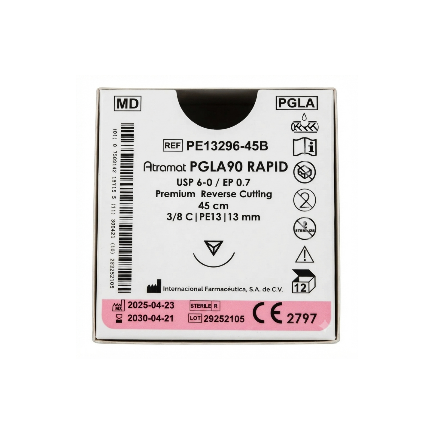 HILO PGLA 90 RAPID ATRAMAT CON AGUJA 3/8 REVERSO CORTANTE 13MM HEBRA DE 45CM CAJA CON 12 PIEZAS