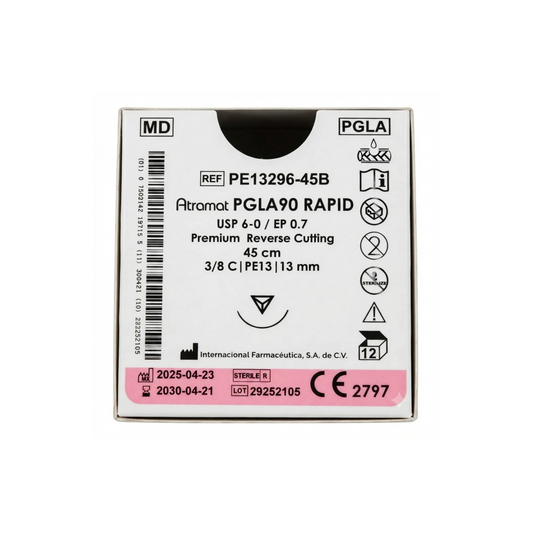 HILO PGLA 90 RAPID ATRAMAT CON AGUJA 3/8 REVERSO CORTANTE 13MM HEBRA DE 45CM CAJA CON 12 PIEZAS