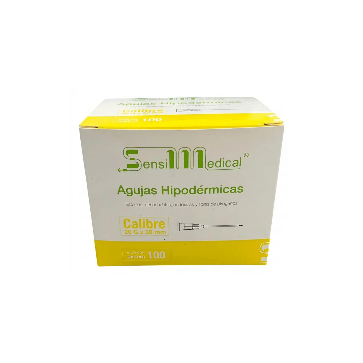 AGUJAS HIPODERMICAS 20GX38MM COLOR AMARILLO CAJA CON 100 PIEZAS