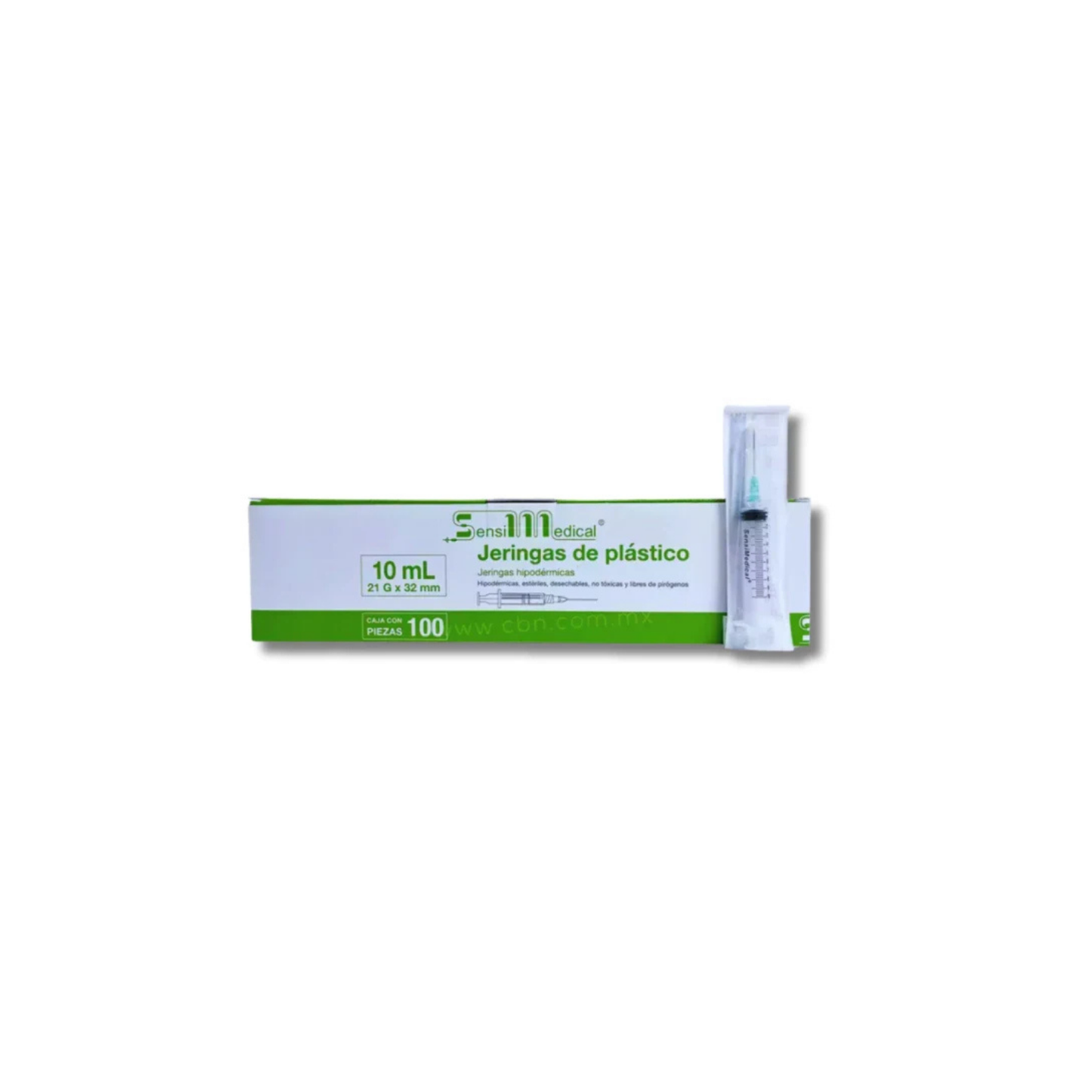 JERINGAS 10 ML SENMEDICAL CON AGUJA 21G X 32 MM VERDE CAJA CON 100 PIEZAS