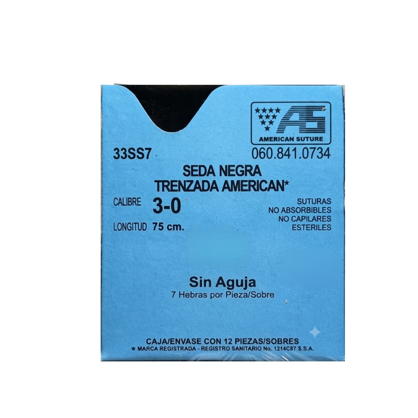 HILO SEDA NEGRA 3-0 SIN AGUJA HEBRA 75 CM AMERICAN CAJA CON 12 PIEZAS