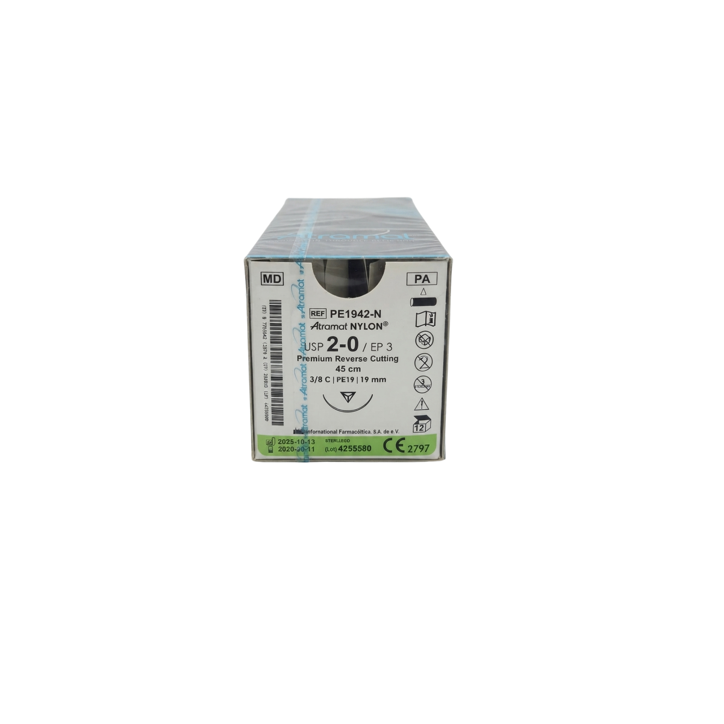 HILO NYLON ATRAMAT 2-0 CON AGUJA 3/8 DE CIRCULO CORTANTE 19MM HEBRA DE 45CM CAJA CON 12 PIEZAS
