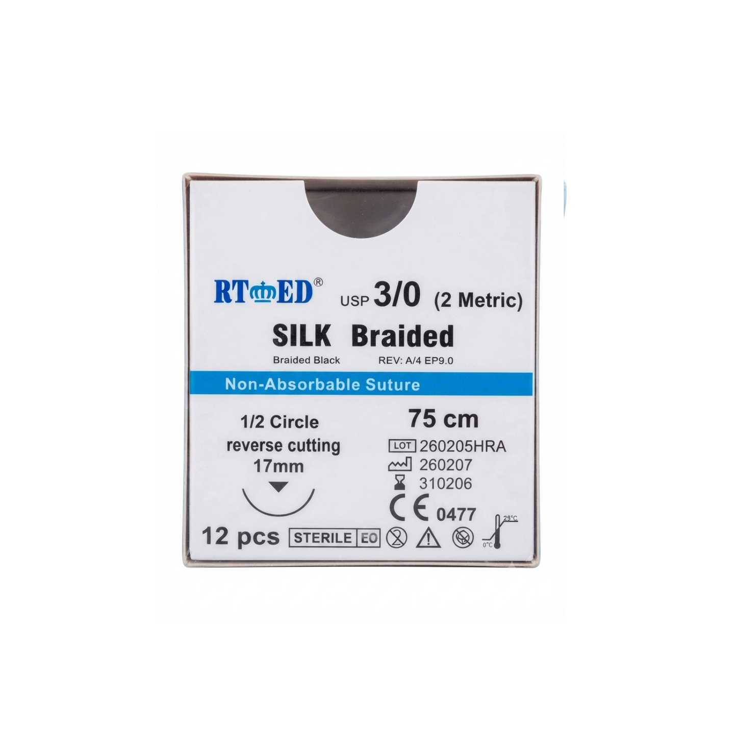 HILO SEDA SILK 3-0 RTMED CON AGUJA REVERSO CORTANTE 17MM HEBRA DE 75CM CAA CON 12 PIEZAS