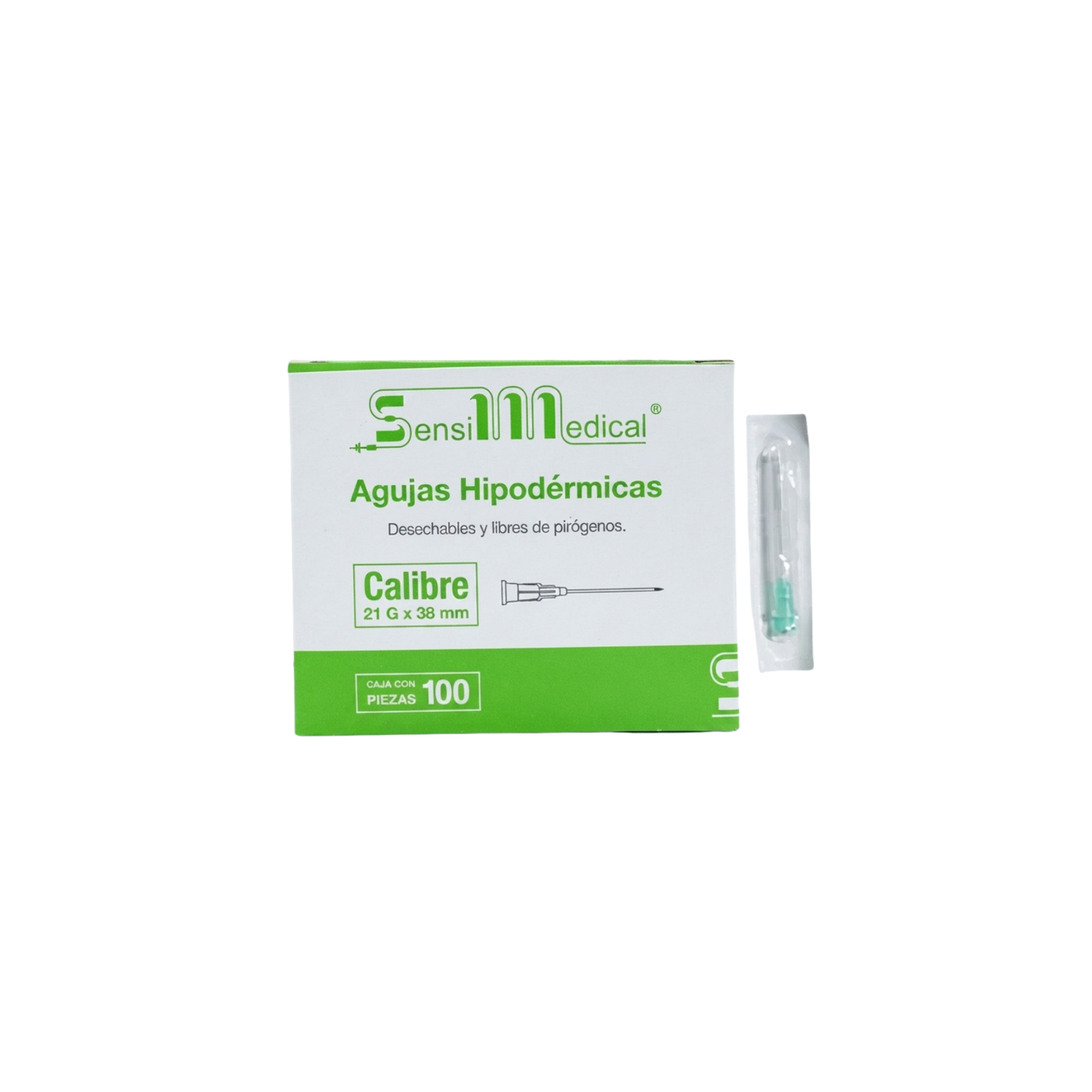 AGUJAS HIPODERMICAS 21GX32MM COLOR VERDE CAJA CON 100 PIEZAS