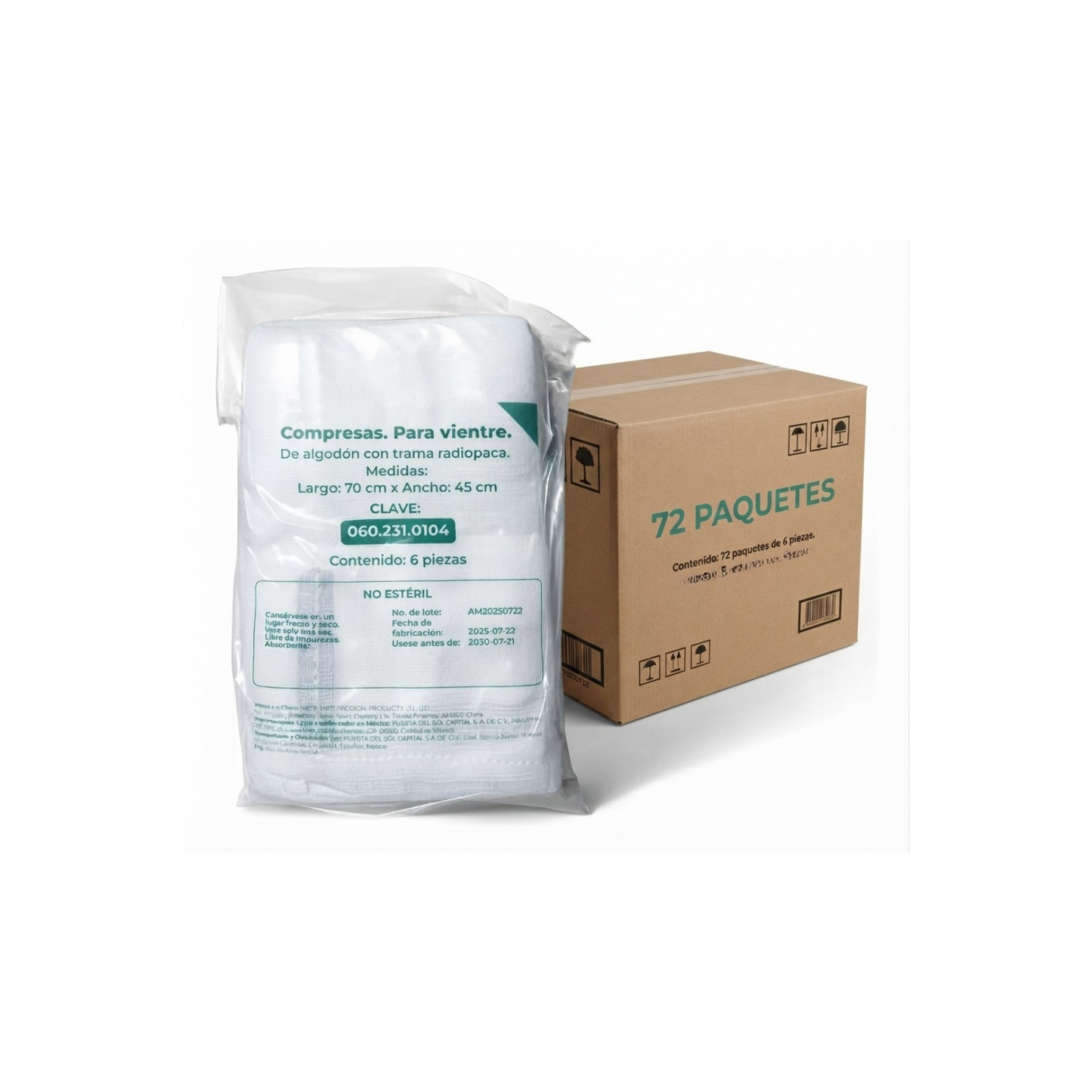 COMPRESA GENERICA PARA VIENTRE CON TRAMA RADIOPACA NO ESTERIL CAJA CON 72 PAQUETES CON 6 PIEZAS C/U