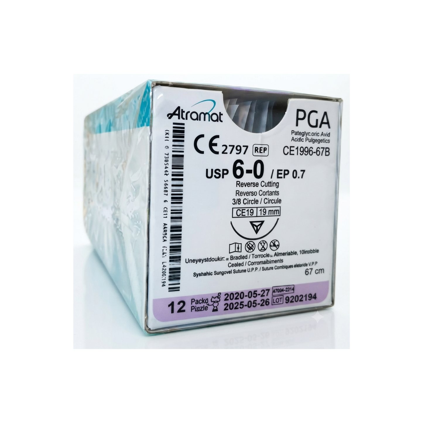 HILO PGA (ACIDO POLIGLICOLICO) ATRAMAT 6-0 AGUJA 3/8 CIRCULO CORTANTE 19MM HEBRA DE 67CM C/12 PIEZAS