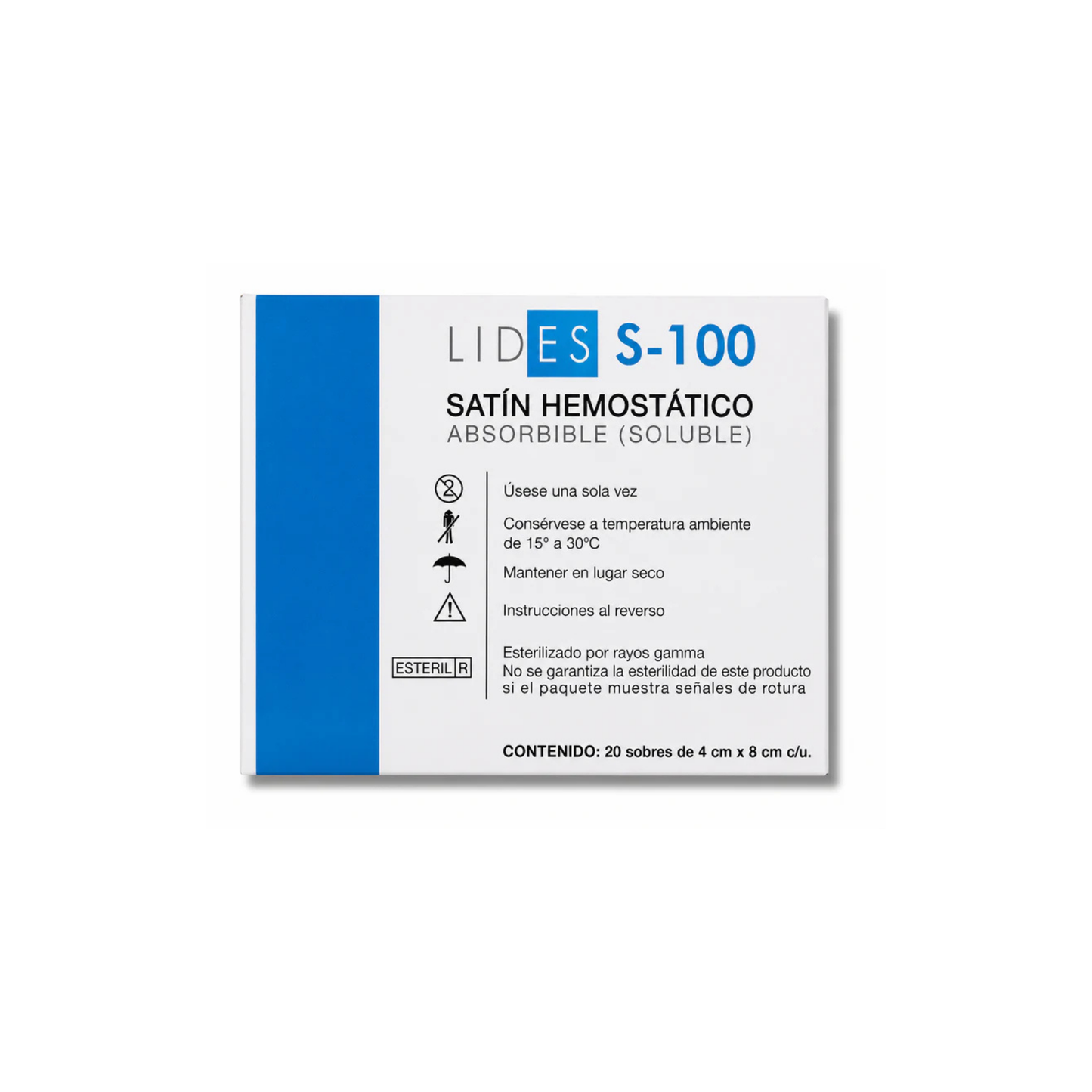 SATÍN HEMOSTÁTICO ABSORBIBLE LIDES-100 CAJA CON 20 PIEZAS