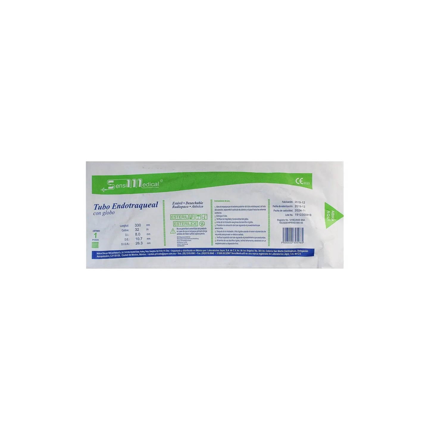 TUBO ENDOTRAQUEAL SENSIMEDICAL CALIBRE 32 FR