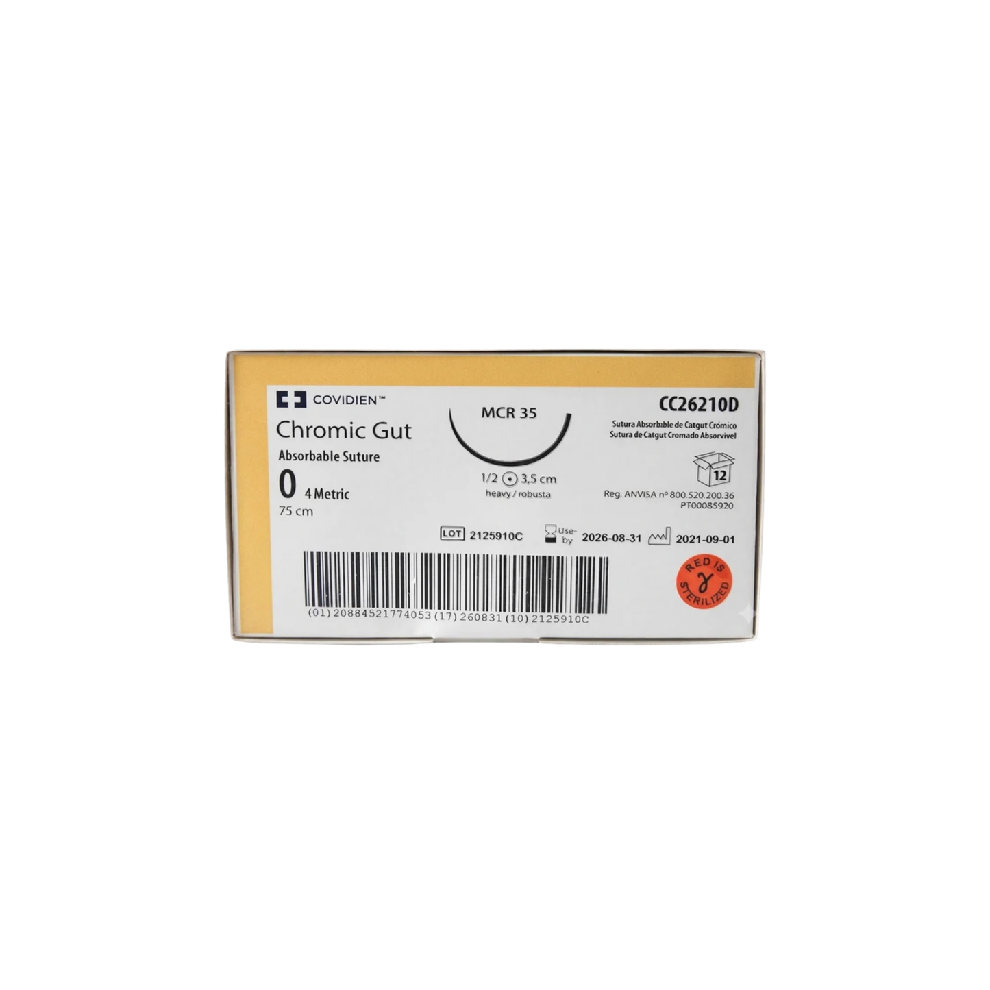 HILO CROMICO DEL 0 COVIDIEN C/AGUJA 1/2 CIRCULO 35CMX75CM CAJA CON 12 PIEZAS