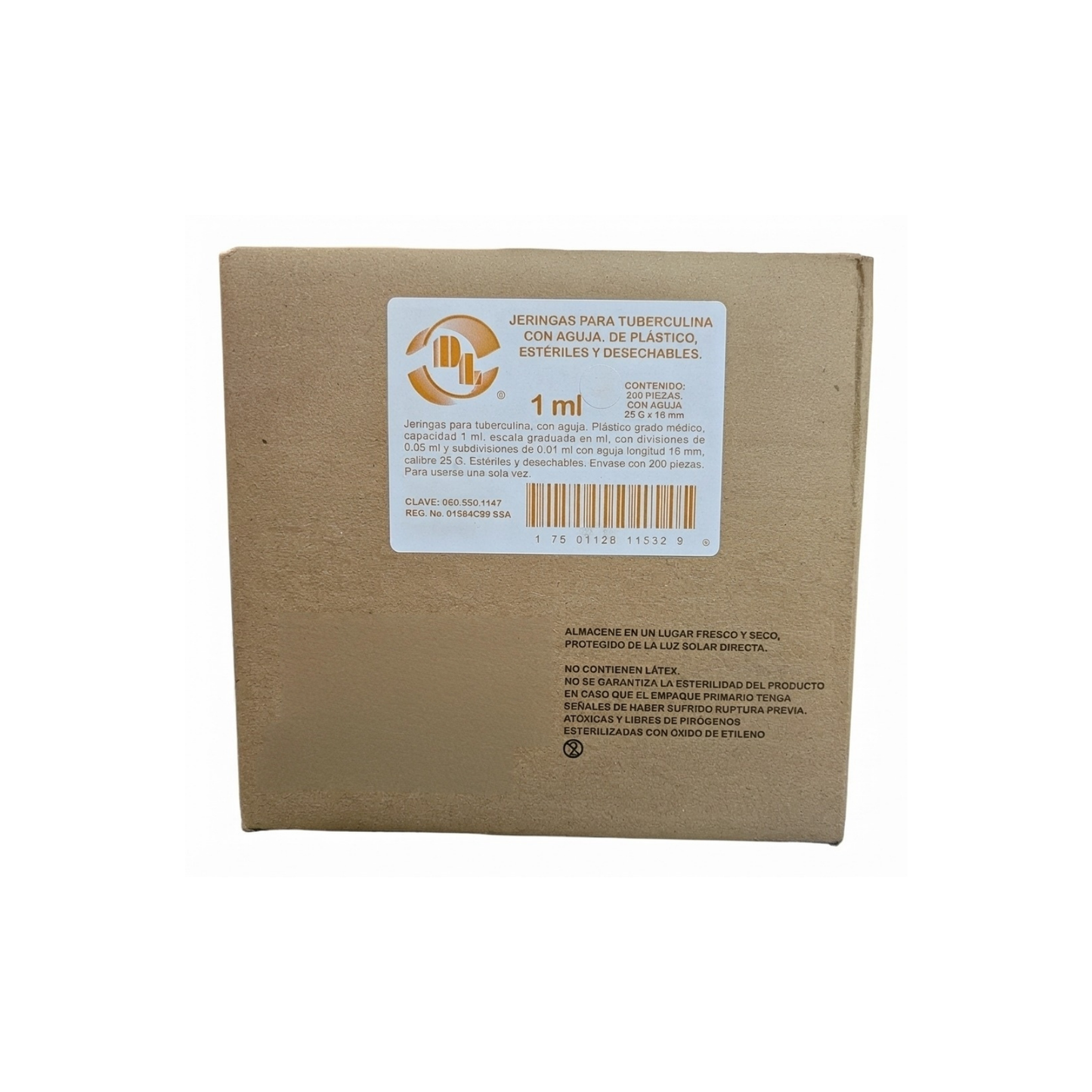 JERINGA DL 1ML PARA TUBERCULINA CON GUJA 25GX16MM CAJA CON 200 PIEZAS
