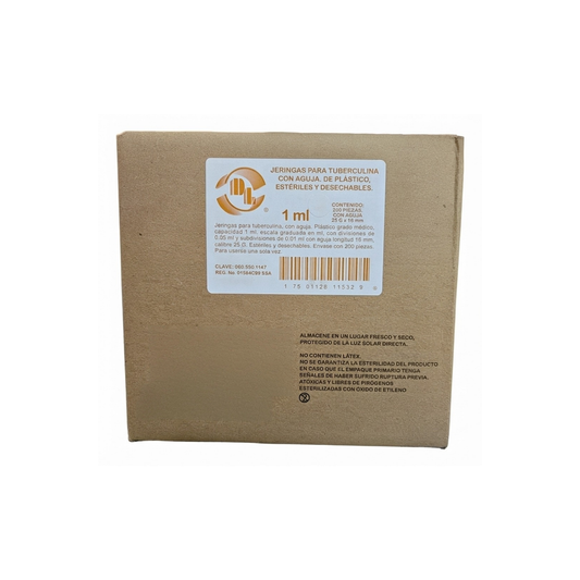 JERINGA DL 1ML PARA TUBERCULINA CON GUJA 25GX16MM CAJA CON 200 PIEZAS