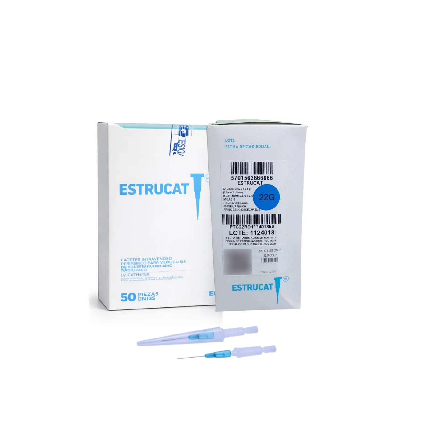 ESTRUCAT CATETER INTRAVENOSO PERIFERICO 22G X 25MM CAJA CON 50 PIEZAS