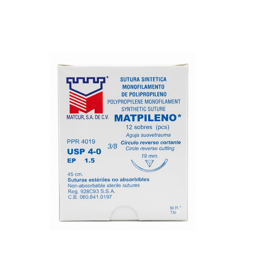 HILO POLIPROPILENO MATCUR 4-0 CON AGUJA 3/8 CORTANTE 19MM HEBRA DE 45CM CAJA CON 12 PIEZAS