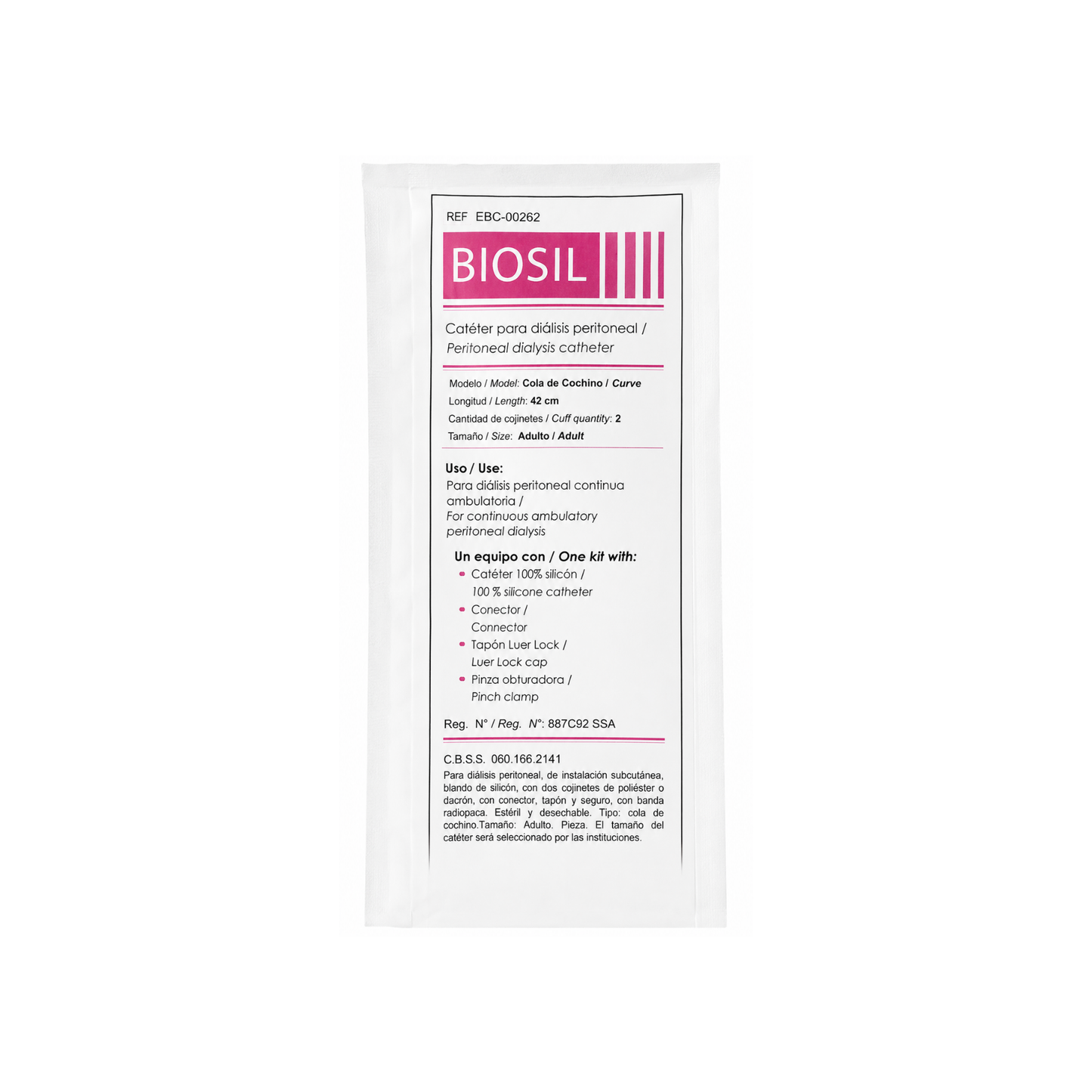 CATETER PARA DIALISIS PERITONEAL TENCKHOFF DE 42 CM MARCA BIOSIL