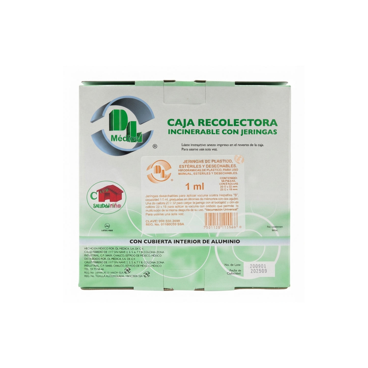 JERINGA DL CONTRA HEPATITIS 1ML CON DOS AGUJAS 20GX32MM, 25GX16MM CAJA CON 50 PIEZAS