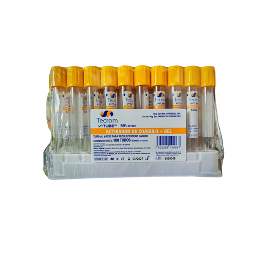 TUBO TECROM V-TUBE TAPA AMARILLA 5.0 ML EMPAQUE CON 100 PIEZAS