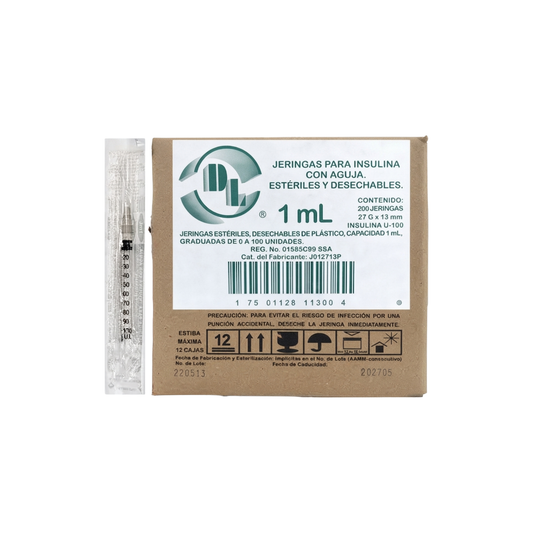 JERINGA DL PARA INSULINA 1 ML 27G X 13MM CAJA CON 200 PIEZAS