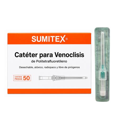 CATETER PARA VENOCLISIS DE POLIURETANO 18 G VERDE SUMITEX CAJA CON 50 PIEZAS