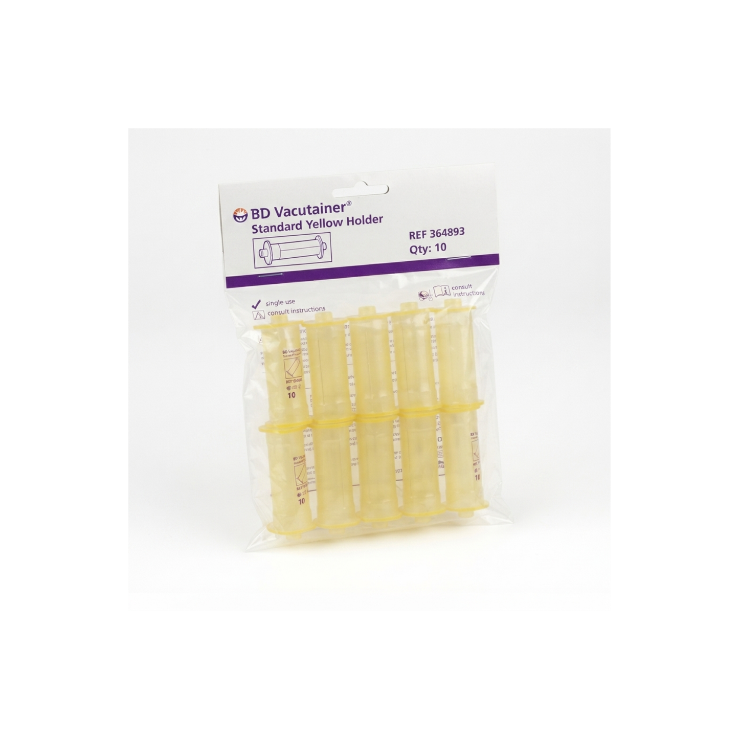 HOLDER AMARILLO BD VACUTAINER BOLSA CON 10 PIEZAS