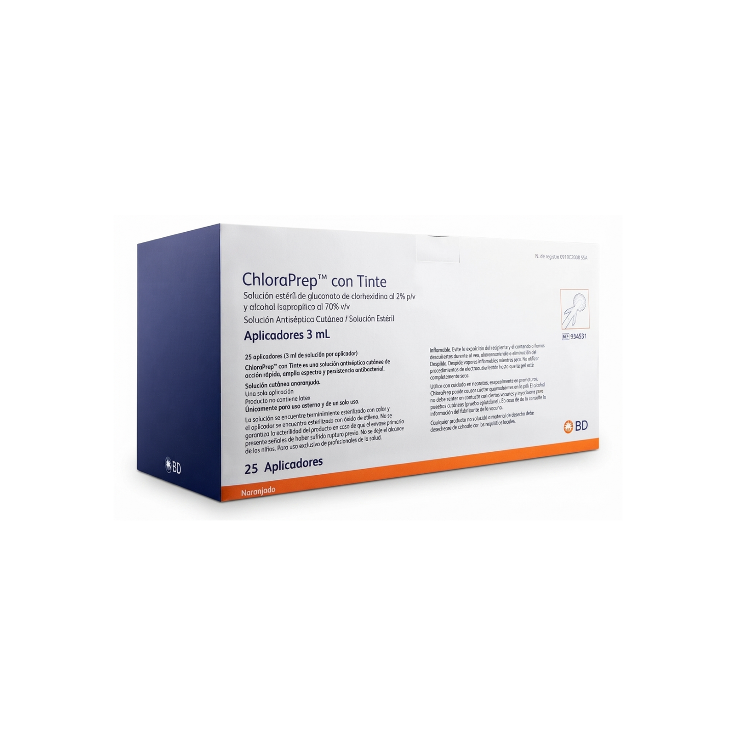 CHLORAPREP SOLUCION DE 3 ML CON TINTE CAJA CON 25 PIEZAS