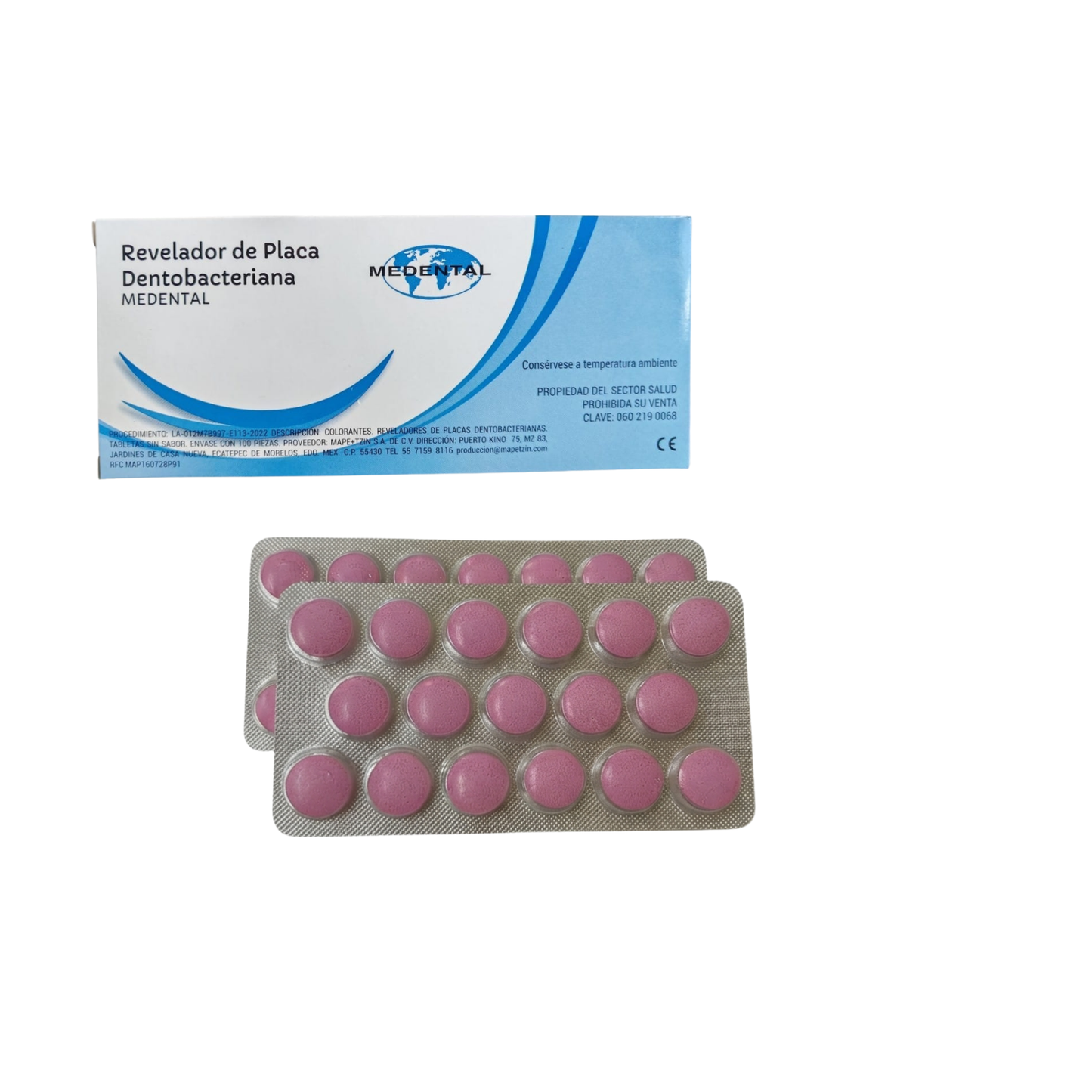 COLORANTES REVELADORES DE PLACAS DENTOBACTERIANAS TABLETAS SIN SABOR ENVASE CON 100 PIEZAS. 060.219.0068