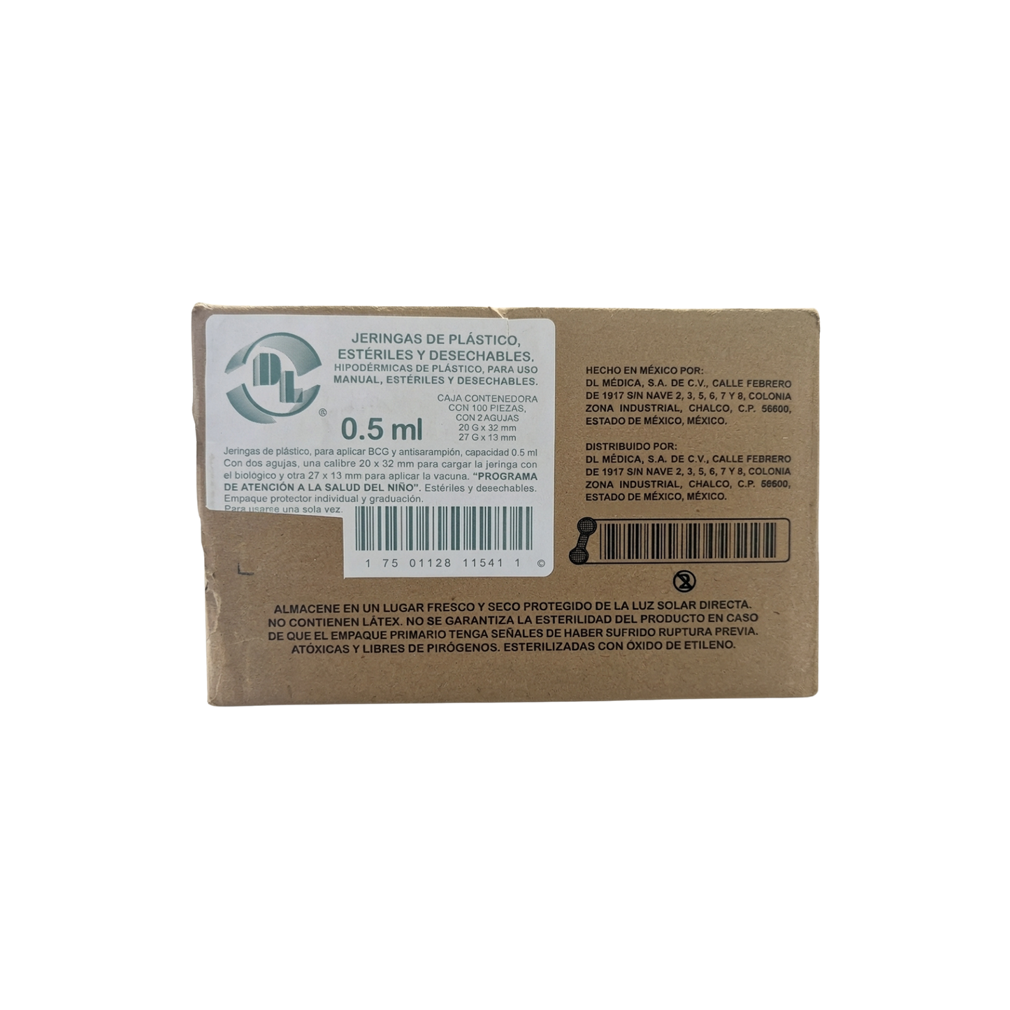 JERINGA DL/DLP 0.5 ML CON 2 AGUJAS 20G X 32MM Y 27G X 13 MM PARA APLICAR BCG Y ANTISARAMPION 100 PZ