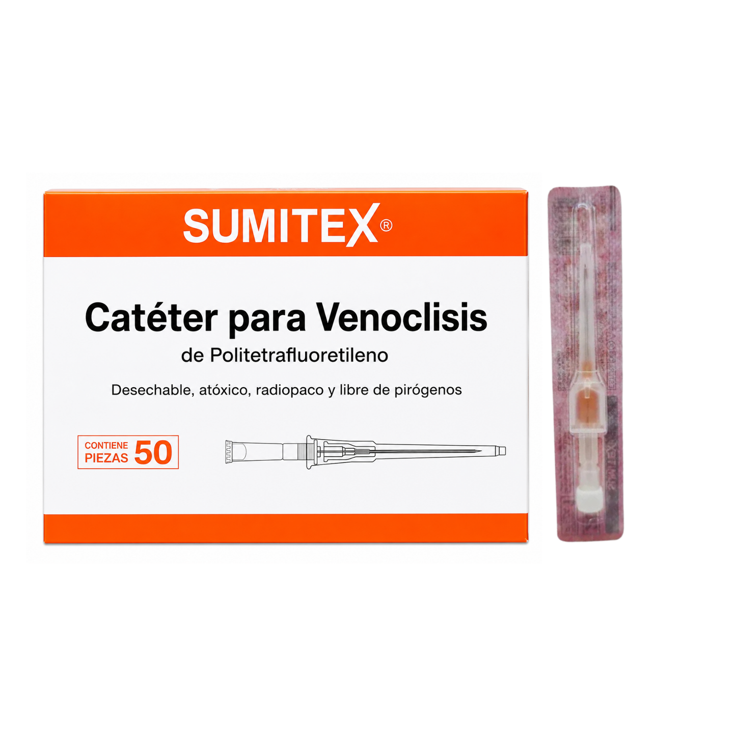 CATETER PARA VENOCLISIS DE POLIURETANO 20G ROSA SUMITEX CAJA CON 50 PIEZAS
