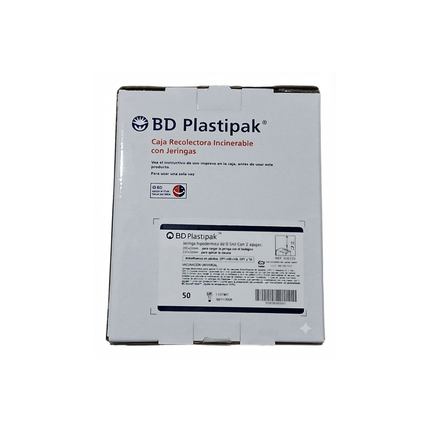 JERINGAS BD PLASTIPAK 0.5ML CON 2 AGUJAS 20GX32MM- 22GX32MM CAJA CON 100 PIEZAS