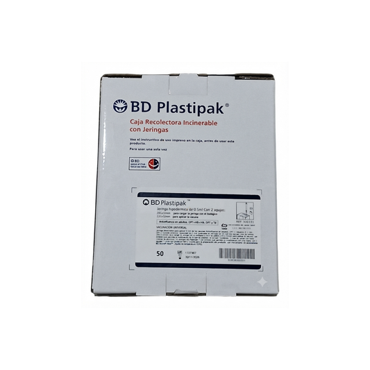 JERINGAS BD PLASTIPAK 0.5ML CON 2 AGUJAS 20GX32MM- 22GX32MM CAJA CON 100 PIEZAS