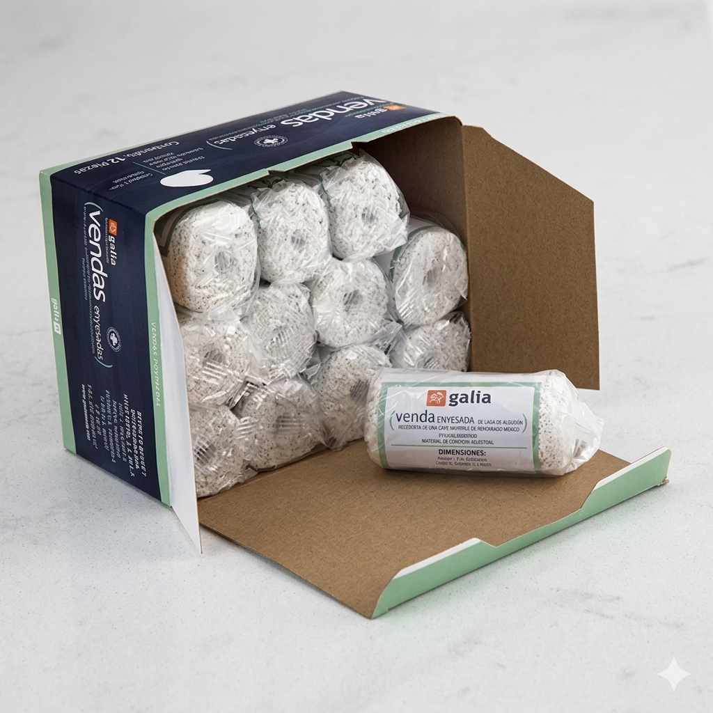 VENDA ENYESADA DE GASA DE ALGODON CON YESO DE GRADO MEDICO DE 10CM X 2.75 MTS MARCA GALIA CAJA CON 12 PIEZAS