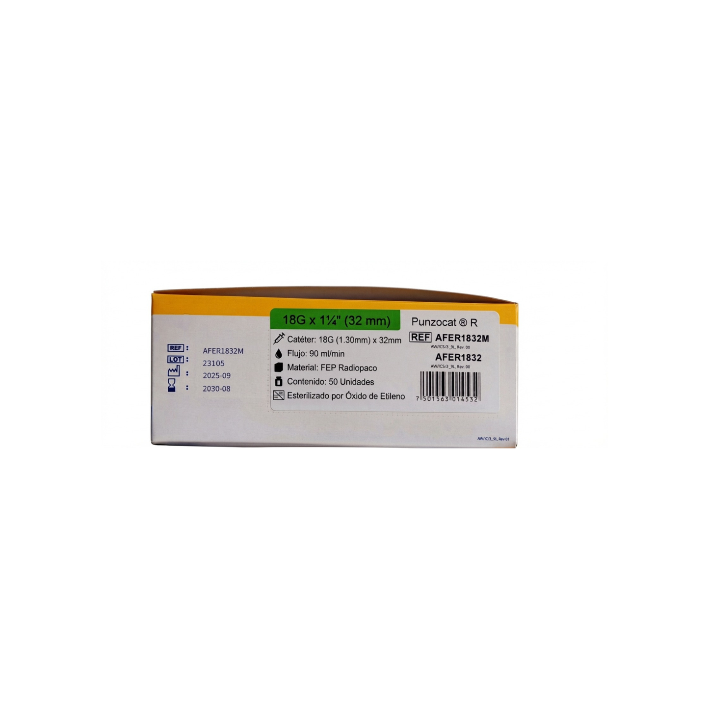 CATETER PUNZOCAT 18G X32MM RADIOPACO COLOR VERDE CAJA CON 50 PIEZAS