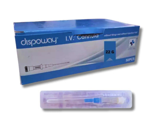 CATETER INTRAVENOSO DE POLIURETANO 22G, 0.9X25MM, 36ML/MIN DISPOWAY CAJA CON 50 PIEZAS