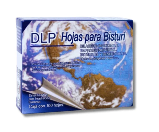 Hojas para Bisturí No.10 p/mango 3, Color Amarillo, Marca DLP, Caja con 100 piezas