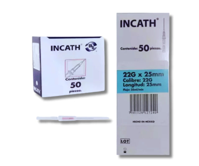 CATETER INTRAVENOSO PERIFERICO RADIOPACO INCATH DL 22G X 25MM CAJA CON 50 PIEZAS
