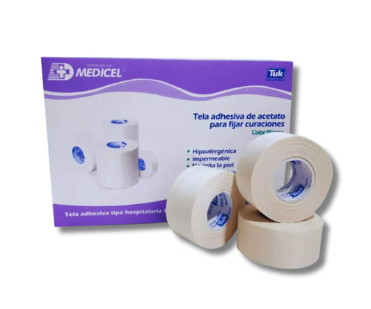 TELA ADHESIVA DE ACETATO TUK 2.50 CM X 10 M CAJA CON 12 ROLLOS