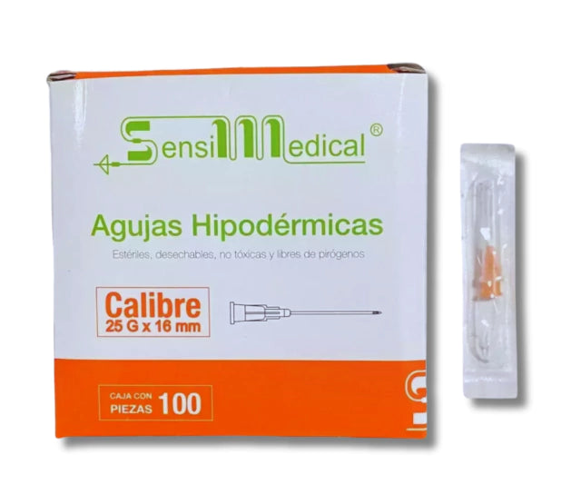 AGUJAS HIPODERMICAS 25GX16MM COLOR NARANJA CAJA CON 100 PIEZAS